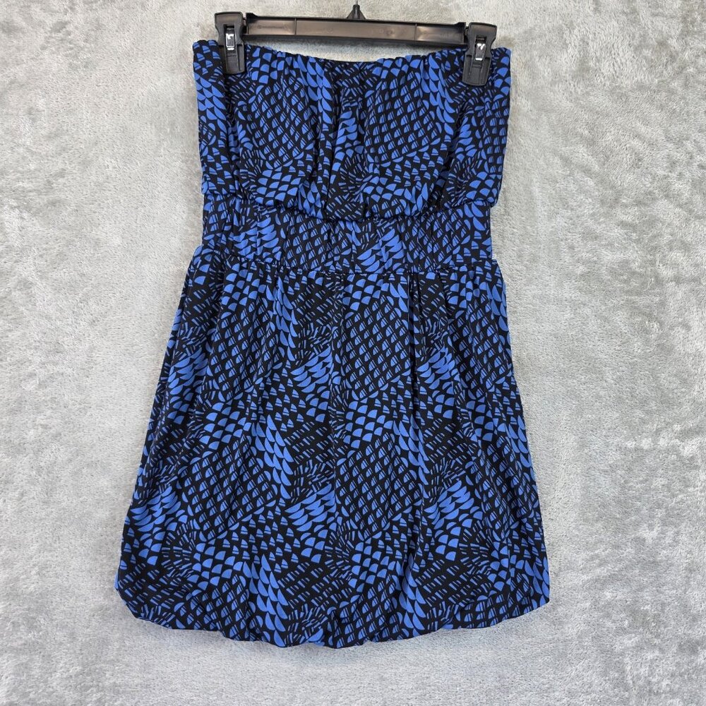 Banana Republic Strapless Blue Black Dress Womens XS Abstract Pattern Cocktail